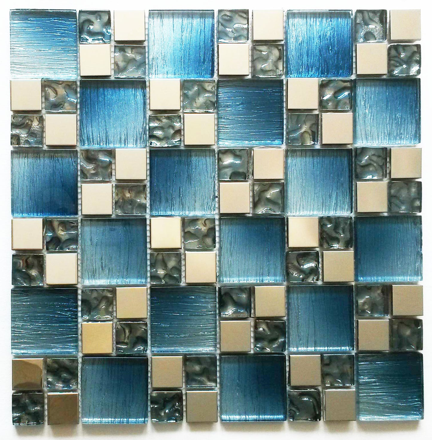 Blue Iridescent Foil Silver Chrome Metal Mosaic Wall Tile