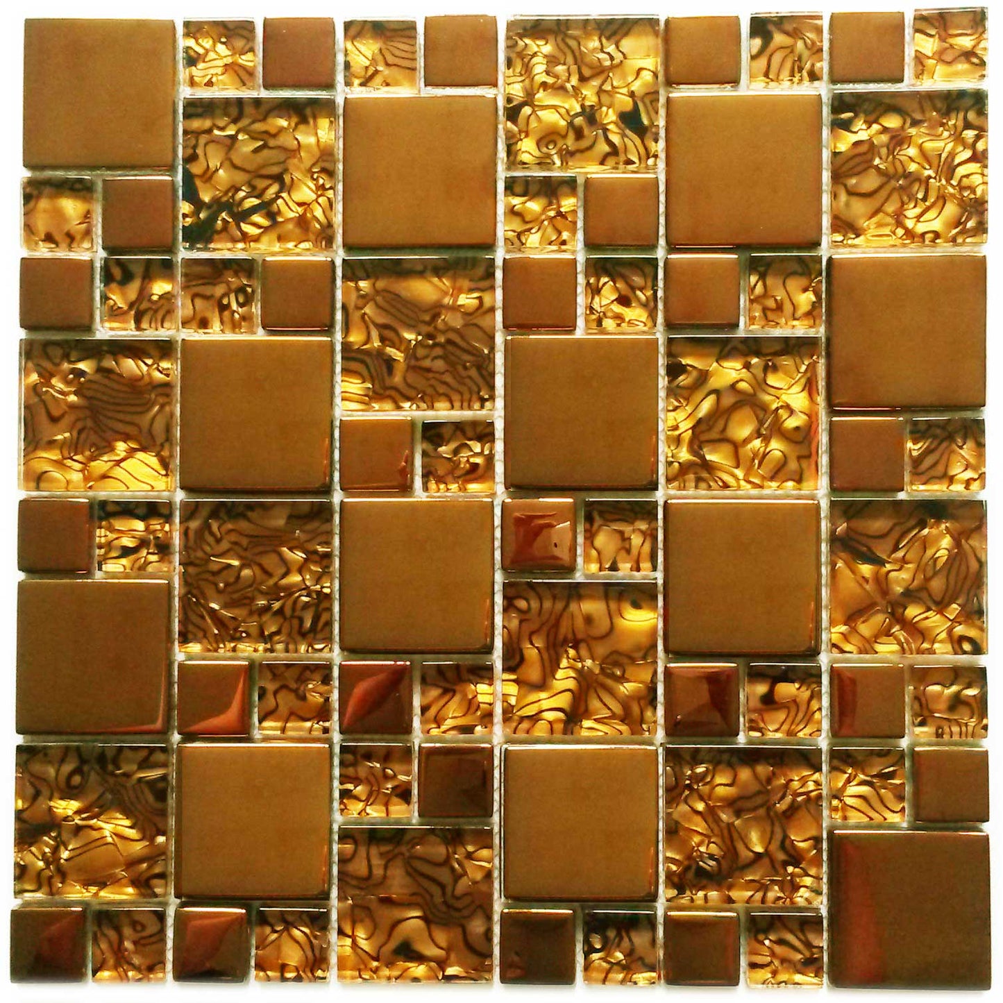 Luxury Copper Gold Metallic Foil Glass Mosaic Wall Tile