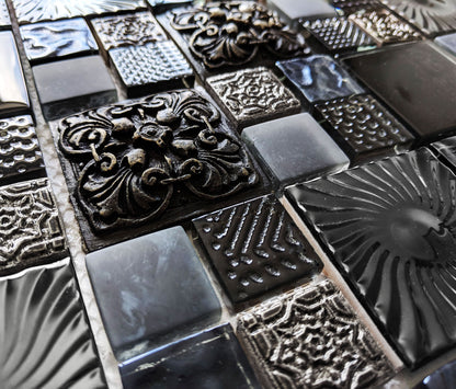 Ancient Stone Metal Glass High Relief 3D Mosaic Wall Tile