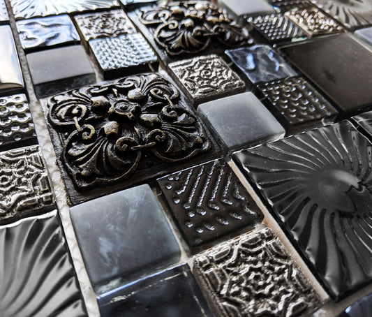 Ancient Stone Metal Glass High Relief 3D Mosaic Wall Tile