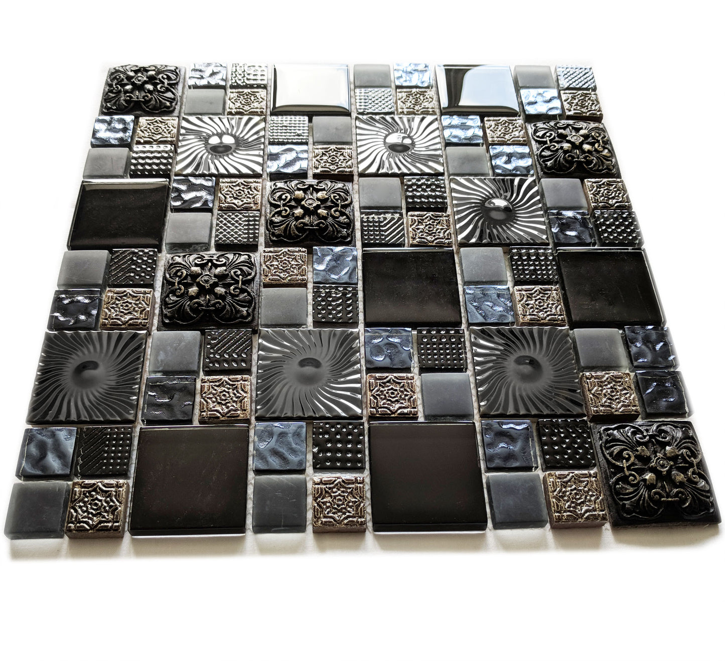 Ancient Stone Metal Glass High Relief 3D Mosaic Wall Tile