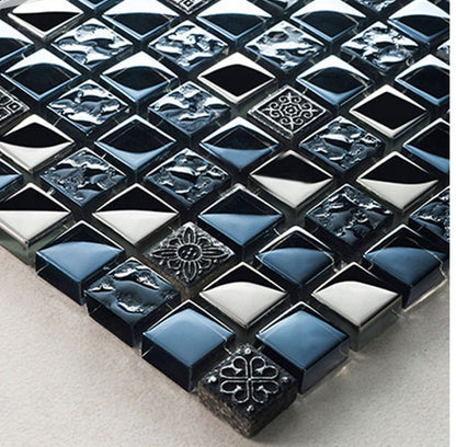 Black Ancient Pattern Silver Chrome Square Mosaic Wall Tile