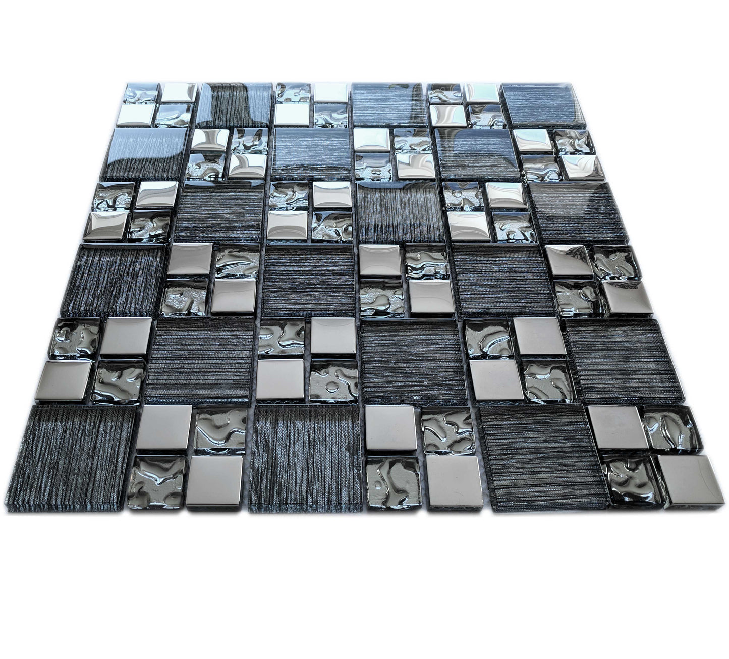 Black Glass Foil Silver Chrome Grey Metal Square Mosaic Wall Tile