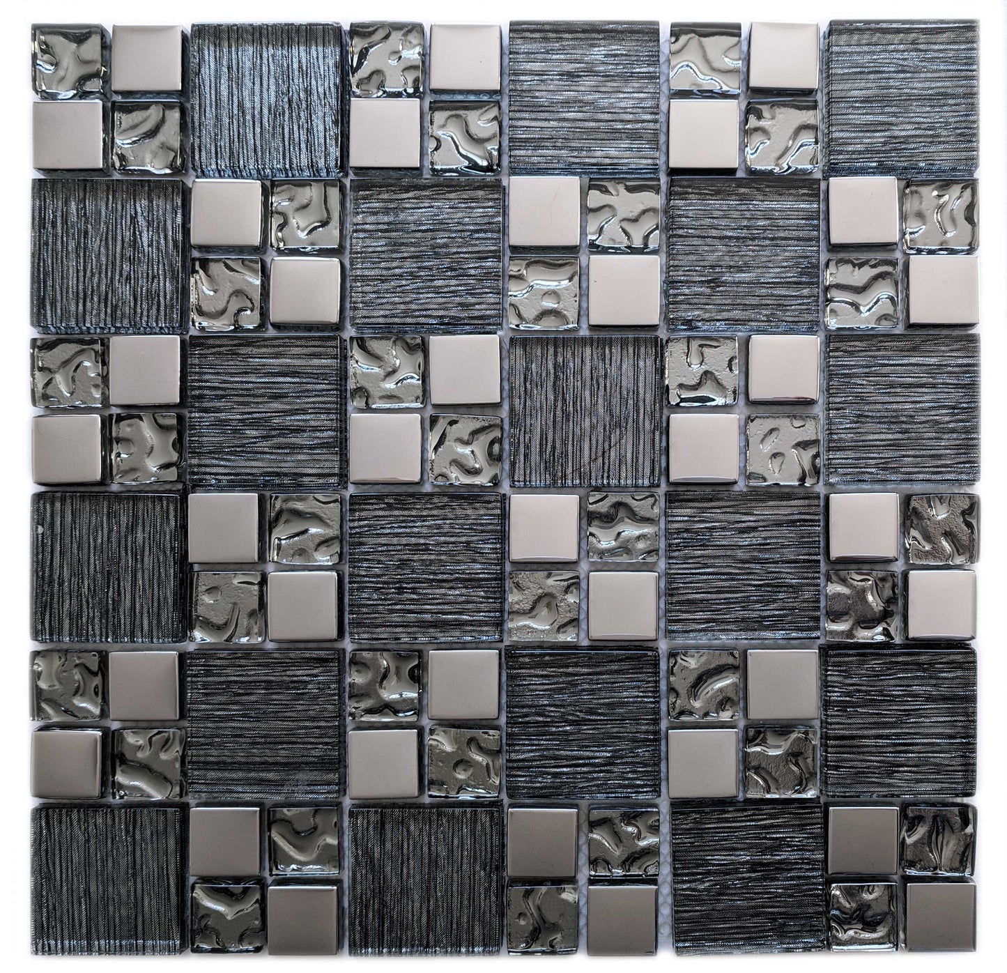 Black Glass Foil Silver Chrome Grey Metal Square Mosaic Wall Tile