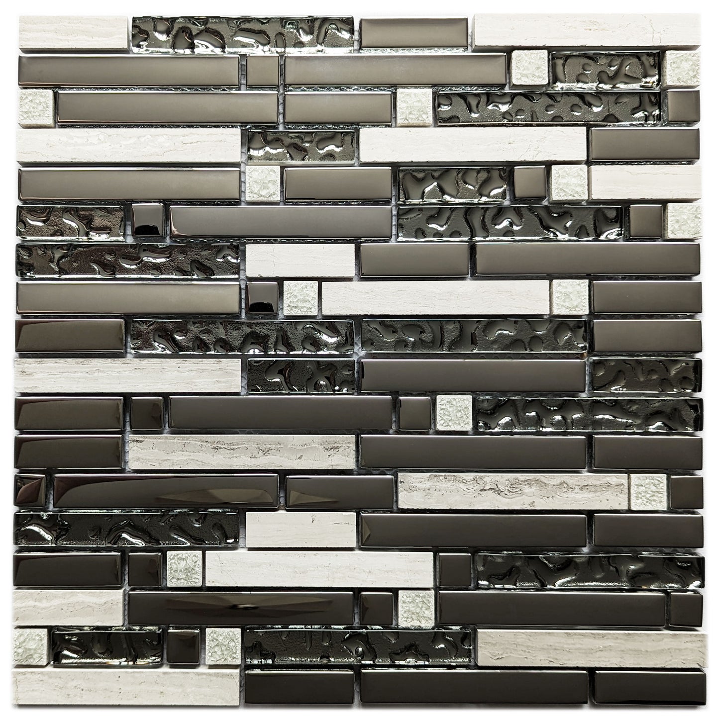 Silver Chrome Metal Glass Long Stone Rectangle Mosaic Wall Tile