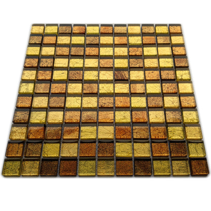 Copper Gold Foil Backed Square Brown Red Mosaic Wall Tile