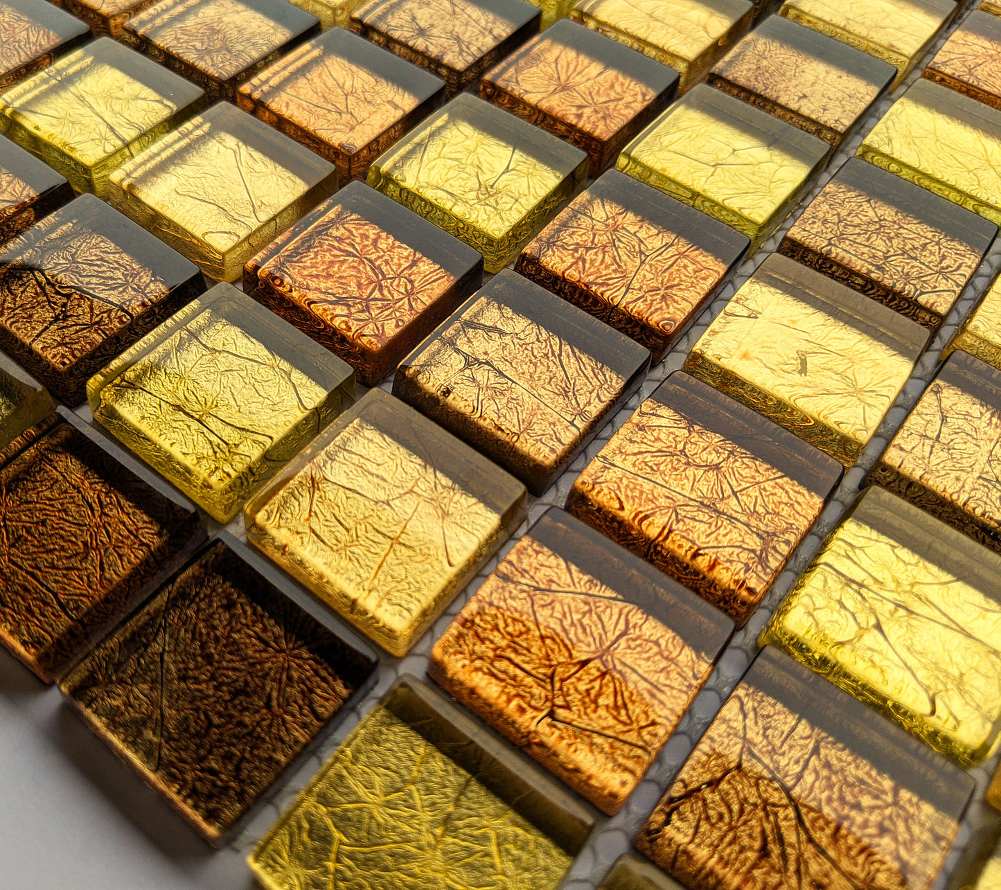 Copper Gold Foil Backed Square Brown Red Mosaic Wall Tile