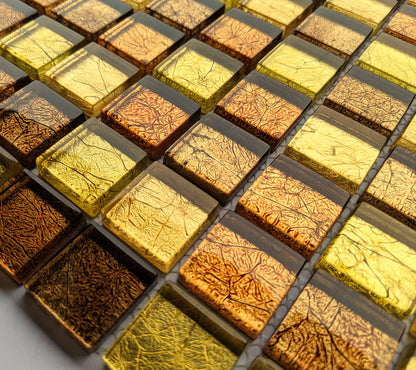Copper Gold Foil Backed Square Brown Red Mosaic Wall Tile