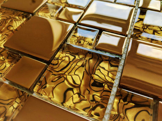 Luxury Copper Gold Metallic Foil Glass Mosaic Wall Tile