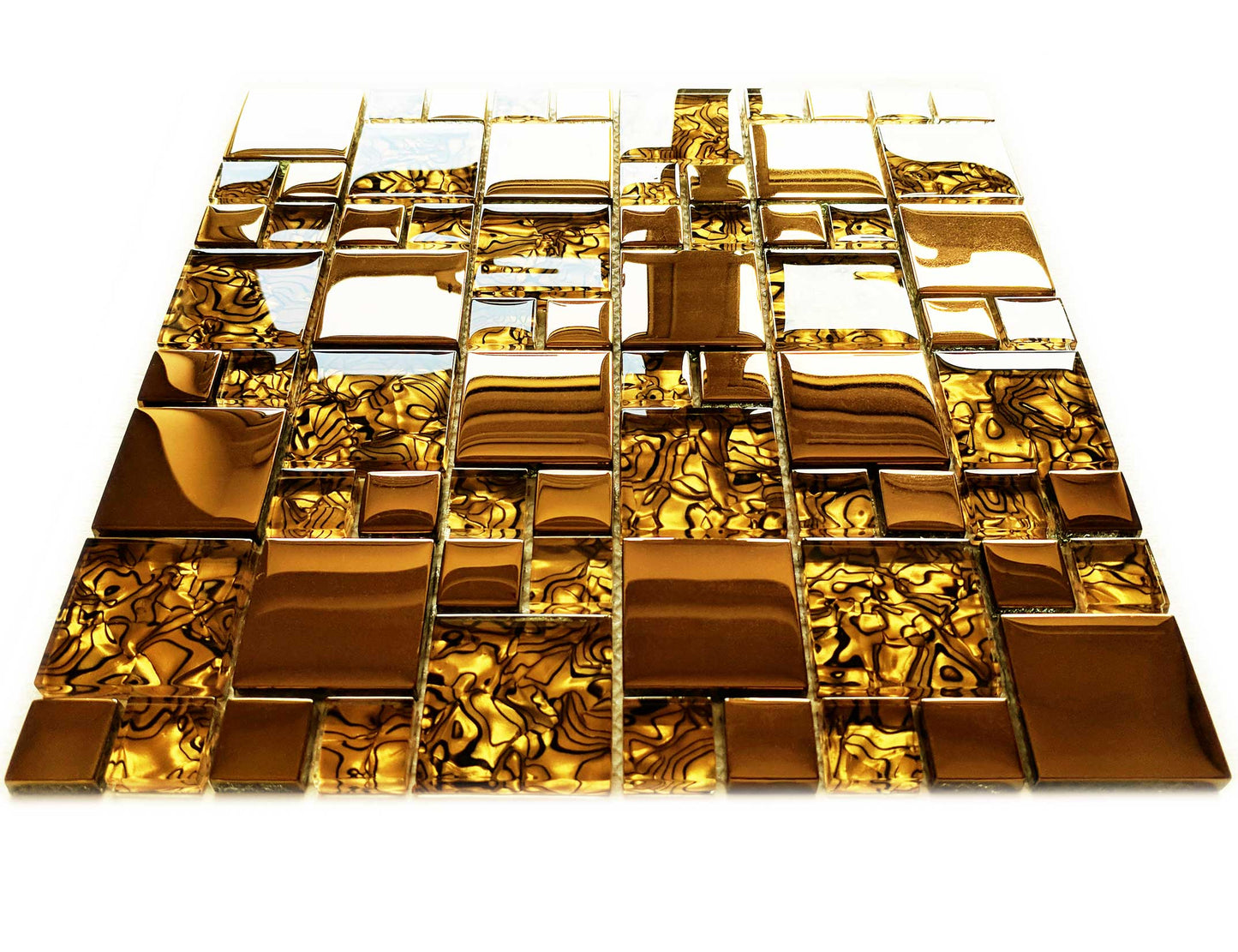 Luxury Copper Gold Metallic Foil Glass Mosaic Wall Tile