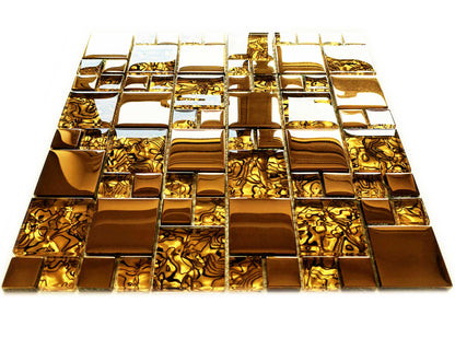Luxury Copper Gold Metallic Foil Glass Mosaic Wall Tile
