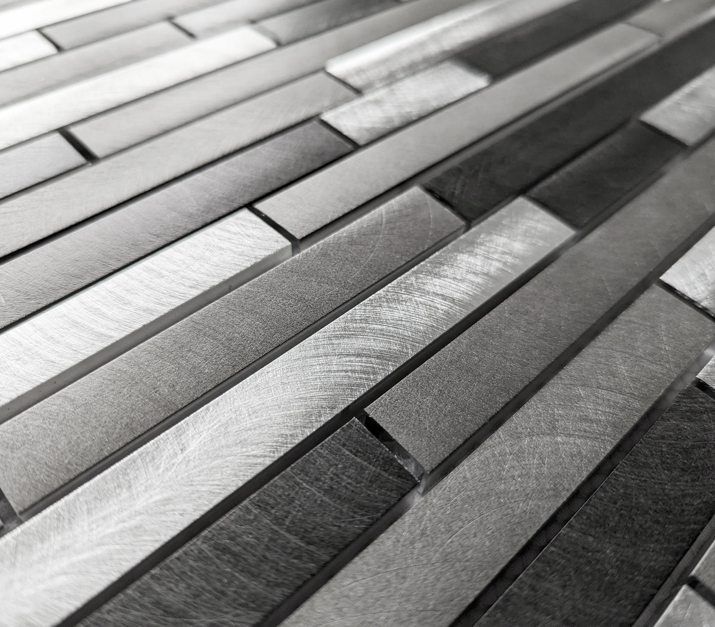 Silver Grey Turned Steel Metal Rectangle Mosaic Wall Tile