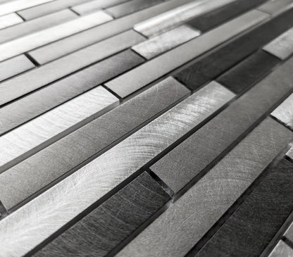 Silver Grey Turned Steel Metal Rectangle Mosaic Wall Tile