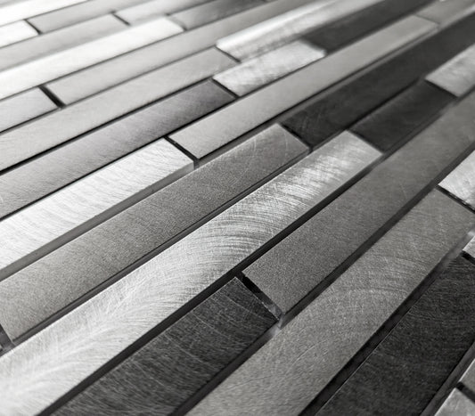 Silver Grey Turned Steel Metal Rectangle Mosaic Wall Tile