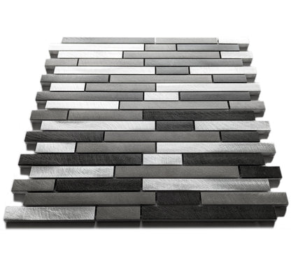 Silver Grey Turned Steel Metal Rectangle Mosaic Wall Tile