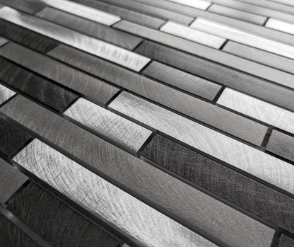 Silver Grey Turned Steel Metal Rectangle Mosaic Wall Tile