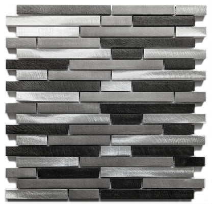 Silver Grey Turned Steel Metal Rectangle Mosaic Wall Tile